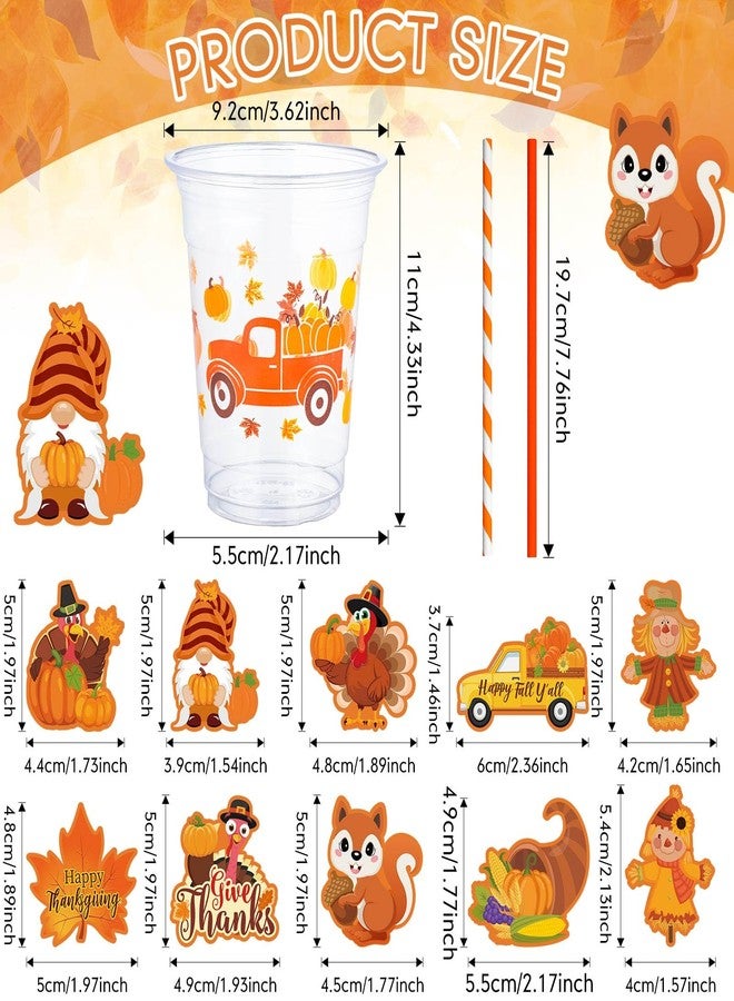 Uiifan أكواب بلاستيكية شفافة للاستخدام مرة واحدة من Uiifan، سعة 12 أونصة، 150 قطعة، مع 150 ماصة و150 ملصقًا، بتصميمات قزم، ديك رومي، يقطين، وشاحنة. مثالية لحفلات الخريف والحصاد. - Image 2